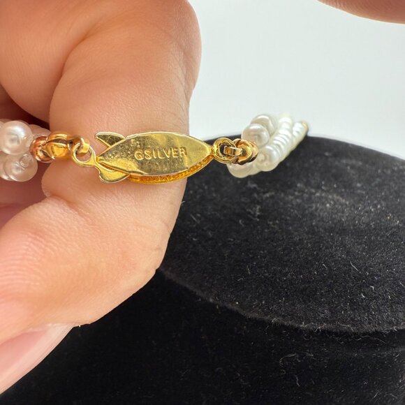 Vintage Multi-Strand Coral Onyx & Faux Pearl Beaded Necklace With Gold-Plated St - Picture 5 of 7